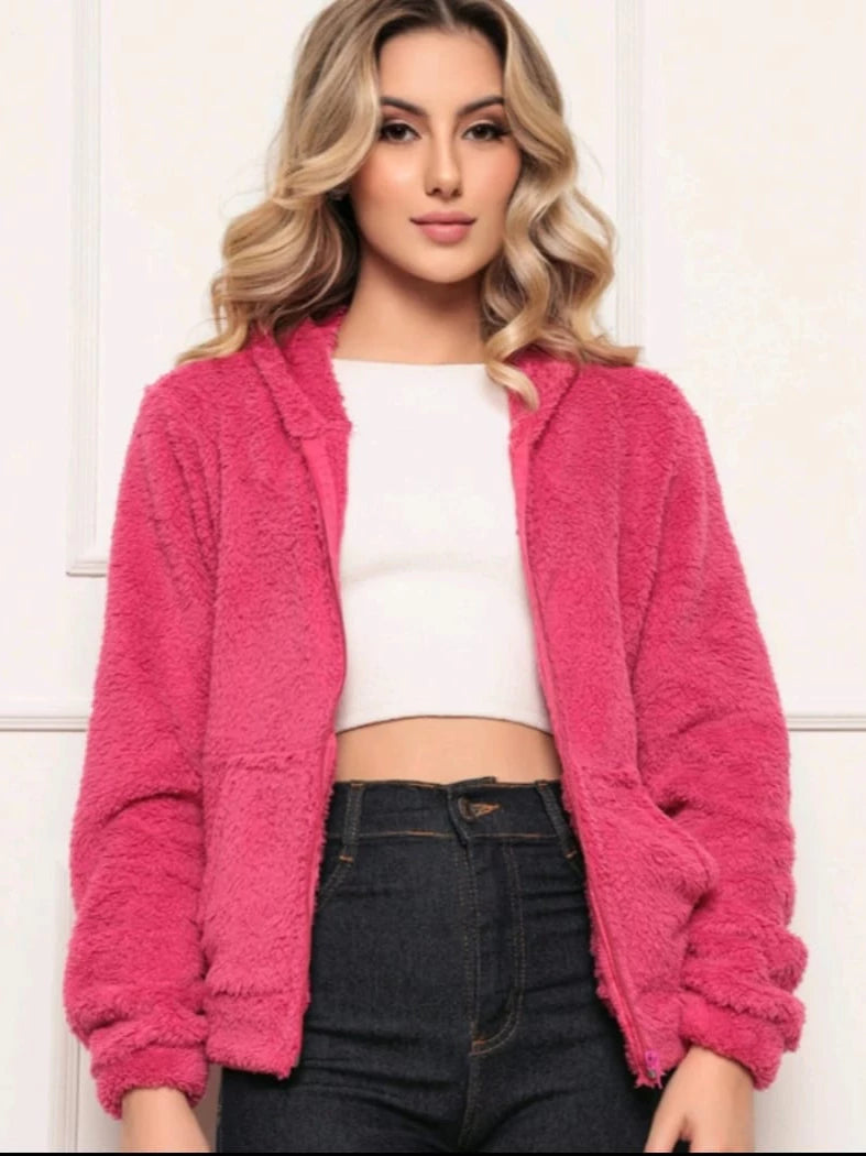 Blusa de Frio Feminina Pelúcia Moletom com Capuz e Ziper Femizza - Loja Femizza