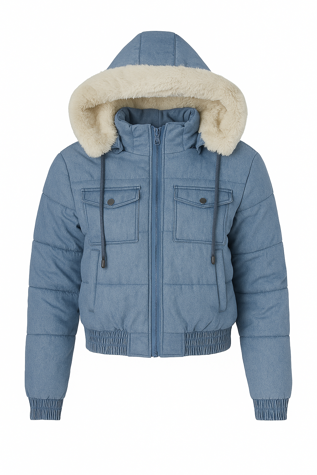 Jaqueta Jeans Feminina Forrada com Capuz Peluciado Femizza - Loja Femizza