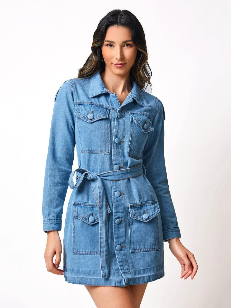 Jaqueta Jeans Feminina Isabella com cinto - Loja Femizza