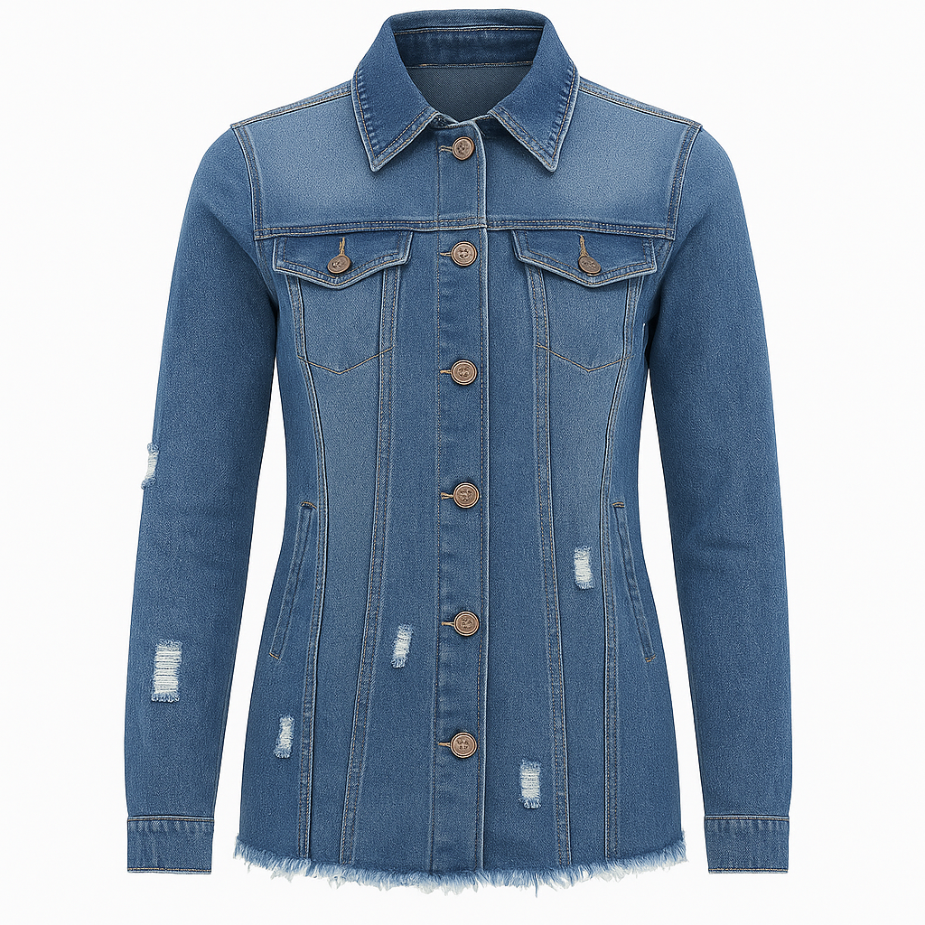 Jaqueta Jeans Feminina Sofia Barra Desfiada - Loja Femizza