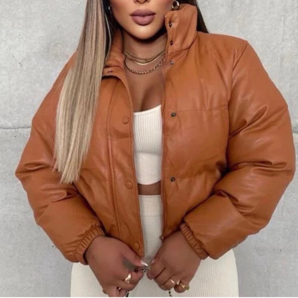 Jaqueta Puffer Feminina de Couro Forrada - Loja Femizza