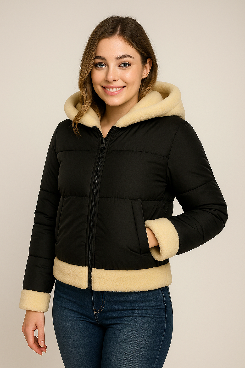 Jaqueta Puffer Forrada Feminina Peluciada com Capuz Femizza - Loja Femizza