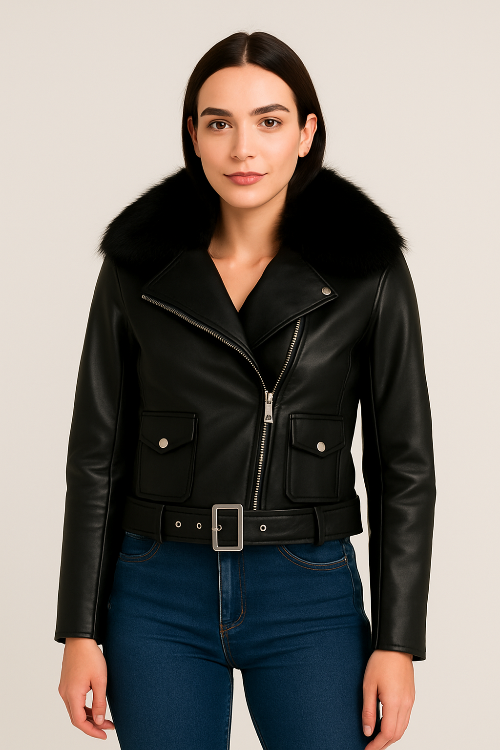 Jaqueta de Couro Feminina com Gola Peluciada Femizza - Loja Femizza