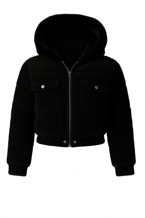 Jaqueta Feminina Puffer Veludo Cotelê com Capuz Femizza - Loja Femizza
