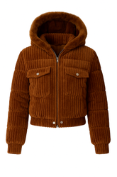 Jaqueta Feminina Puffer Veludo Cotelê com Capuz Femizza - Loja Femizza