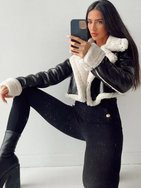 Jaqueta Feminina de Inverno em Couro Genuino Norvella - Loja Femizza