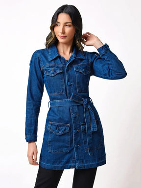 Jaqueta Jeans Feminina Isabella com cinto - Loja Femizza