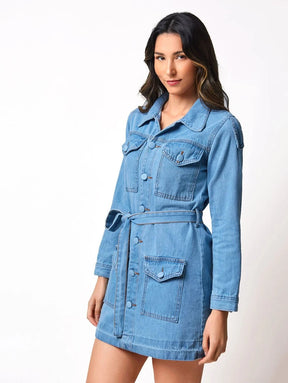 Jaqueta Jeans Feminina Isabella com cinto - Loja Femizza